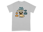 Grey t-shirt with Pug Logic flowchart and a pug.