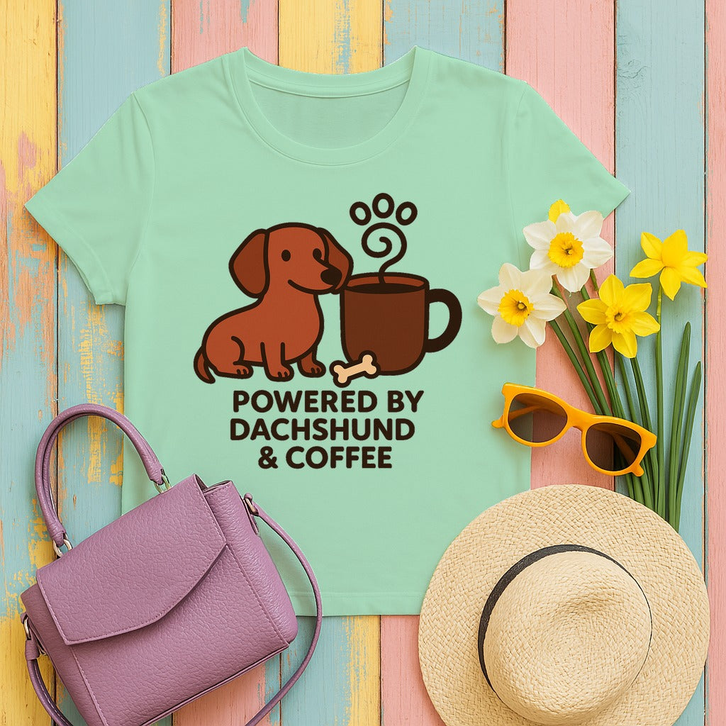 Dachshund & Coffee Power Graphic Tee in Mint Green