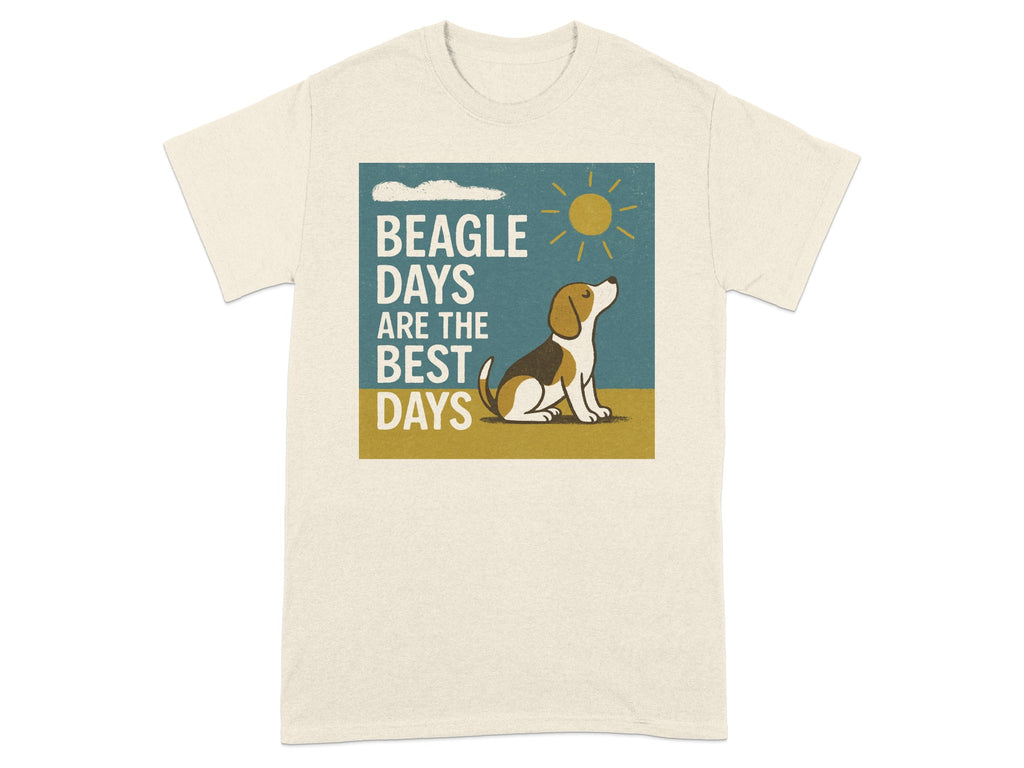 Beagle days are the best days text over a beagle sitting under a sun icon.