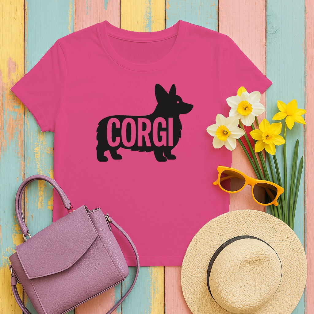 Royal Corgi Silhouette T-Shirt in Heliconia
