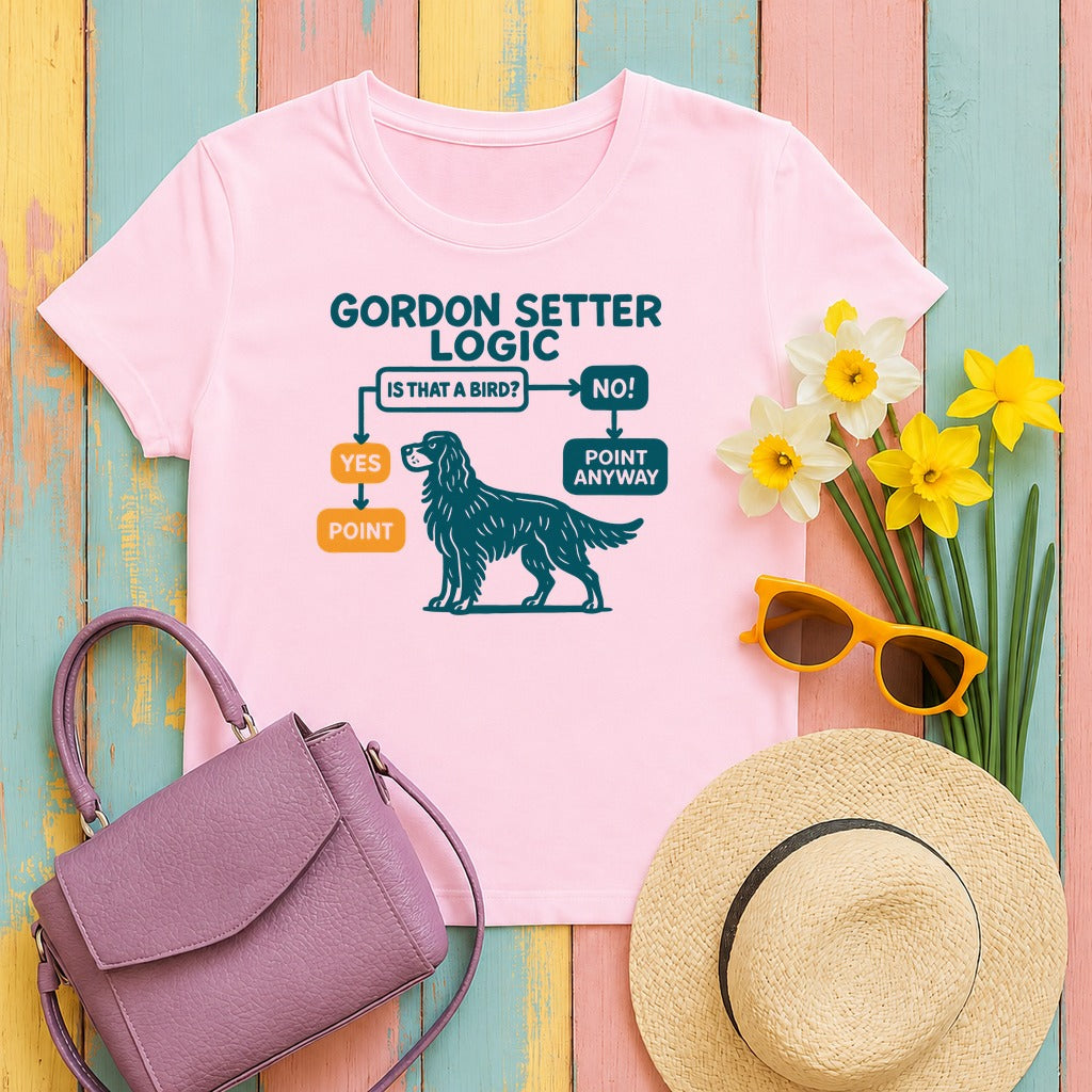 Gordon Setter Logic Flowchart T-Shirt in Light Pink