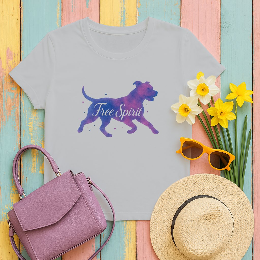 Free Spirit Graphic Tee Colorful Dog Design product