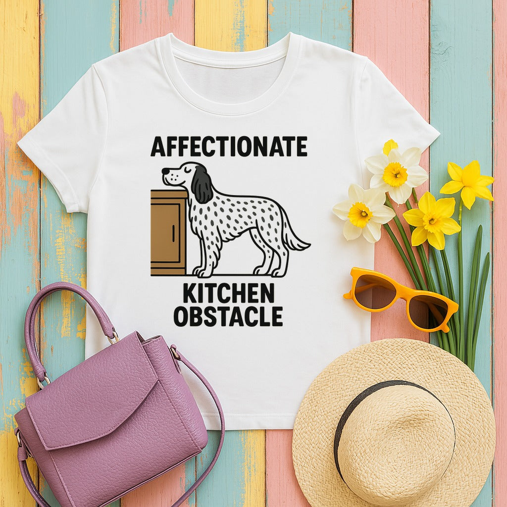 English Setter Affectionate Kitchen Obstacle Tee in White