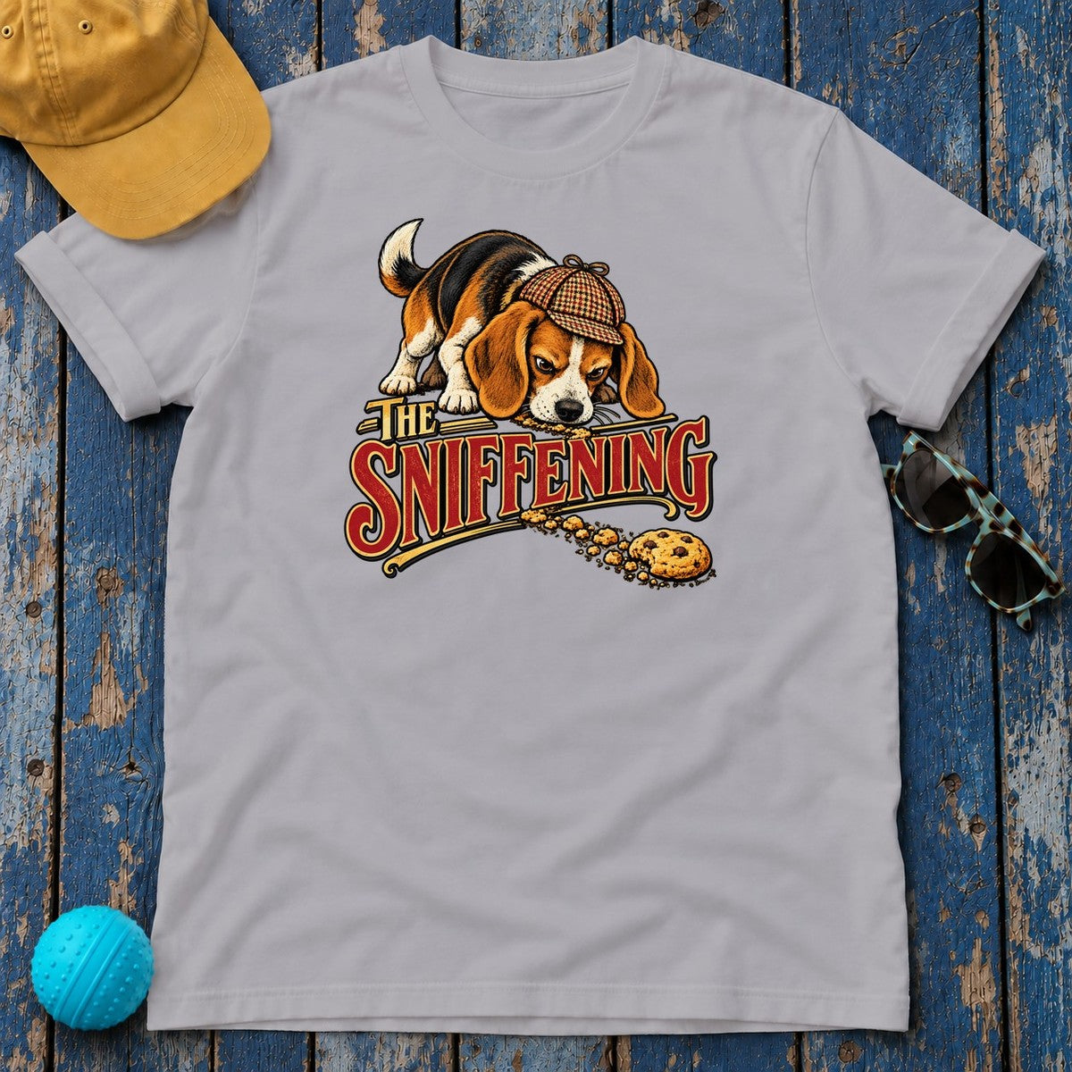 The Sniffening Beagle T-Shirt in Athletic Heather - flat lay