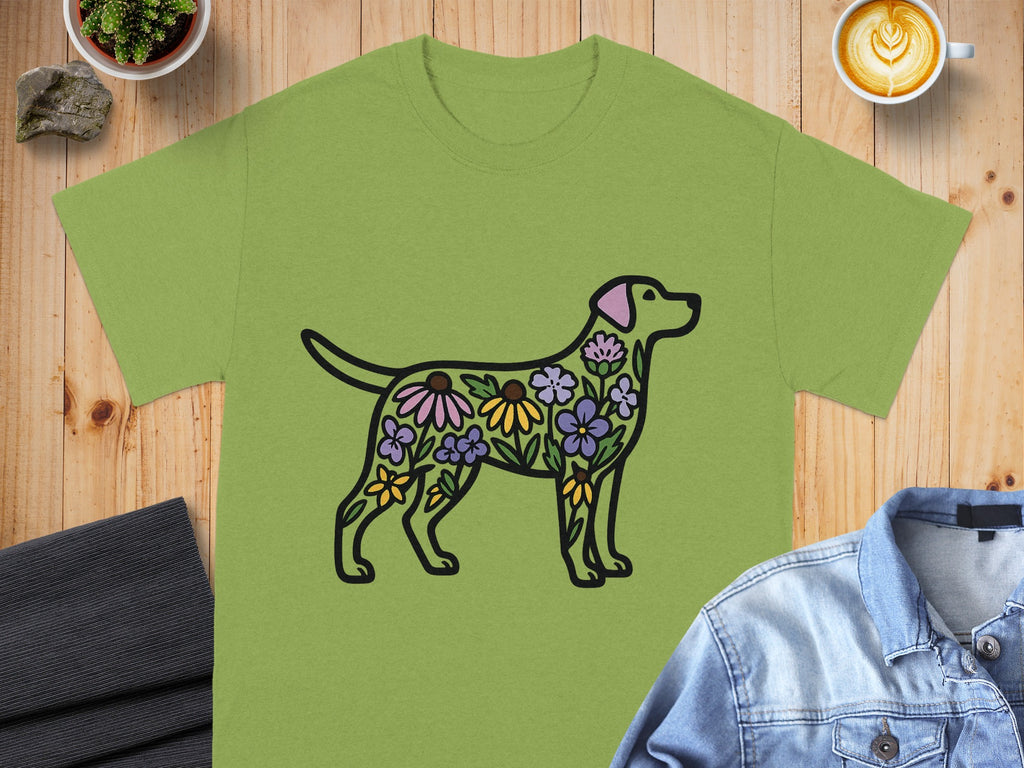 Dog with Floral Pattern Design T-Shirt