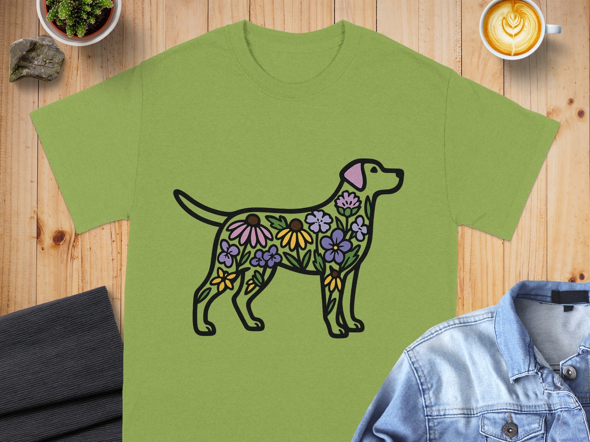 Dog with Floral Pattern Design T-Shirt