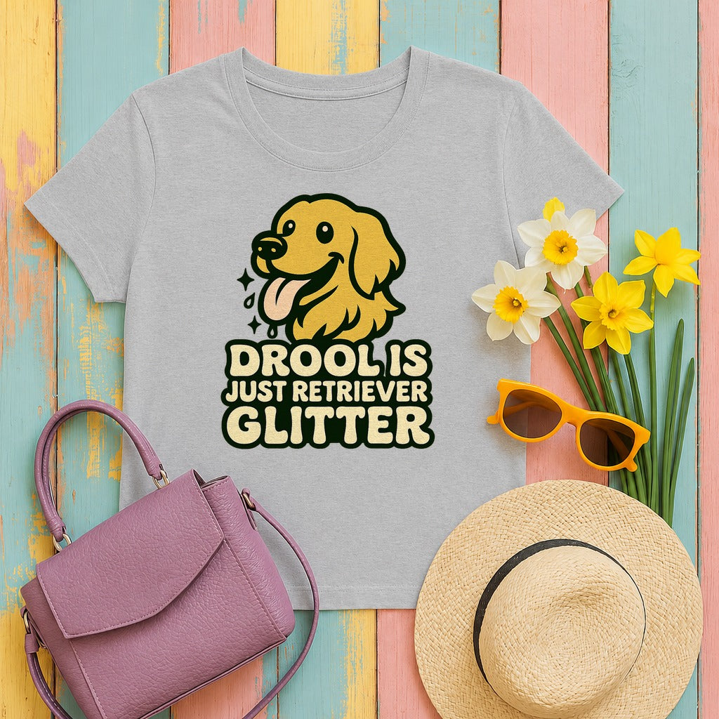 Drool Is Just Retriever Glitter T-Shirt in Sport Grey