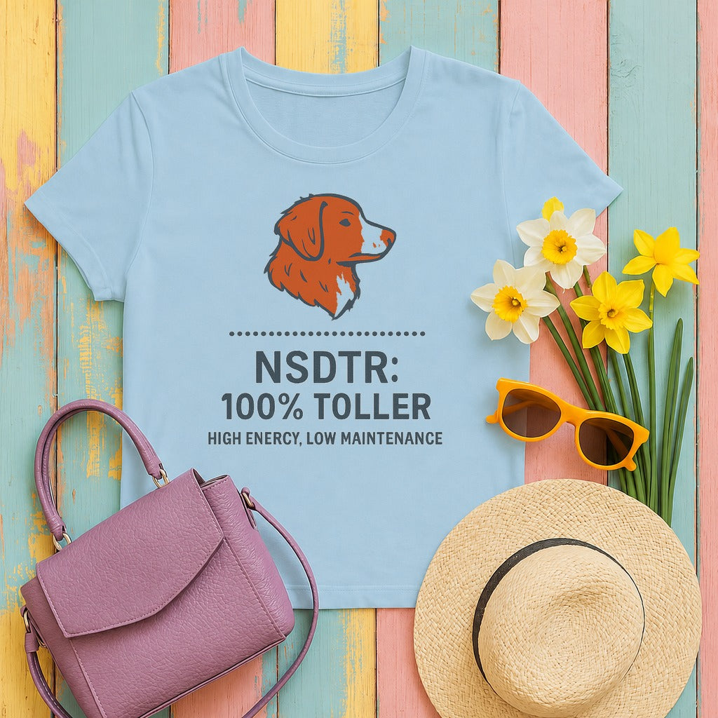 Nova Scotia Duck Tolling Retriever NSDTR Spec Label T-shirt in Light Blue