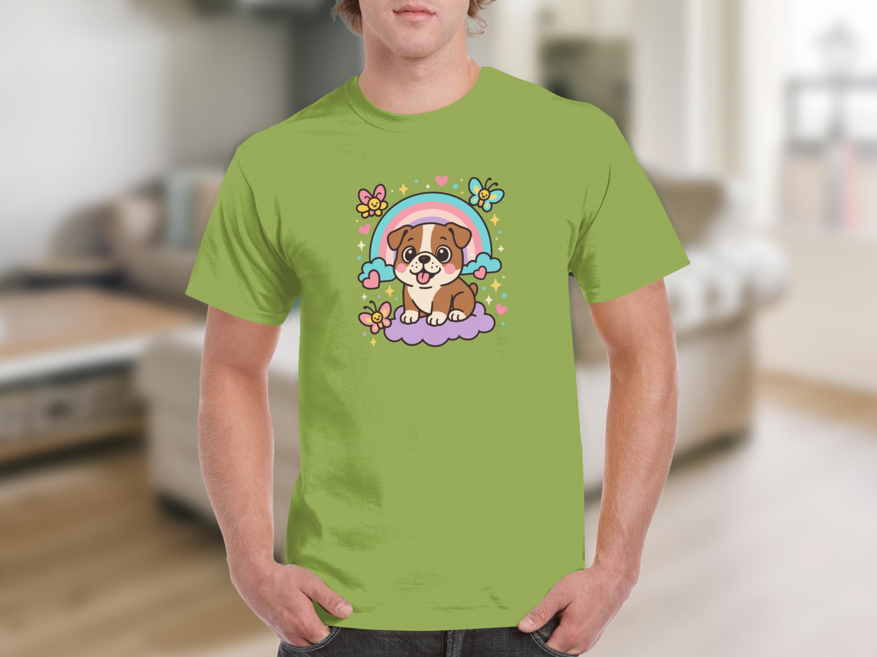 Cute Puppy with Rainbow and Butterflies T-shirt