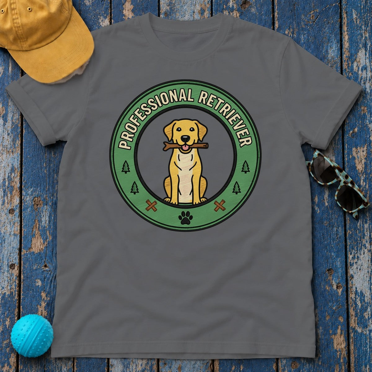 Funny Professional Retriever Yellow Labrador T-Shirt in Graphite Heather