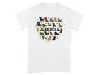 Heart-shaped collage of dachshunds and paw prints with "DOXIEHOLIC" text.