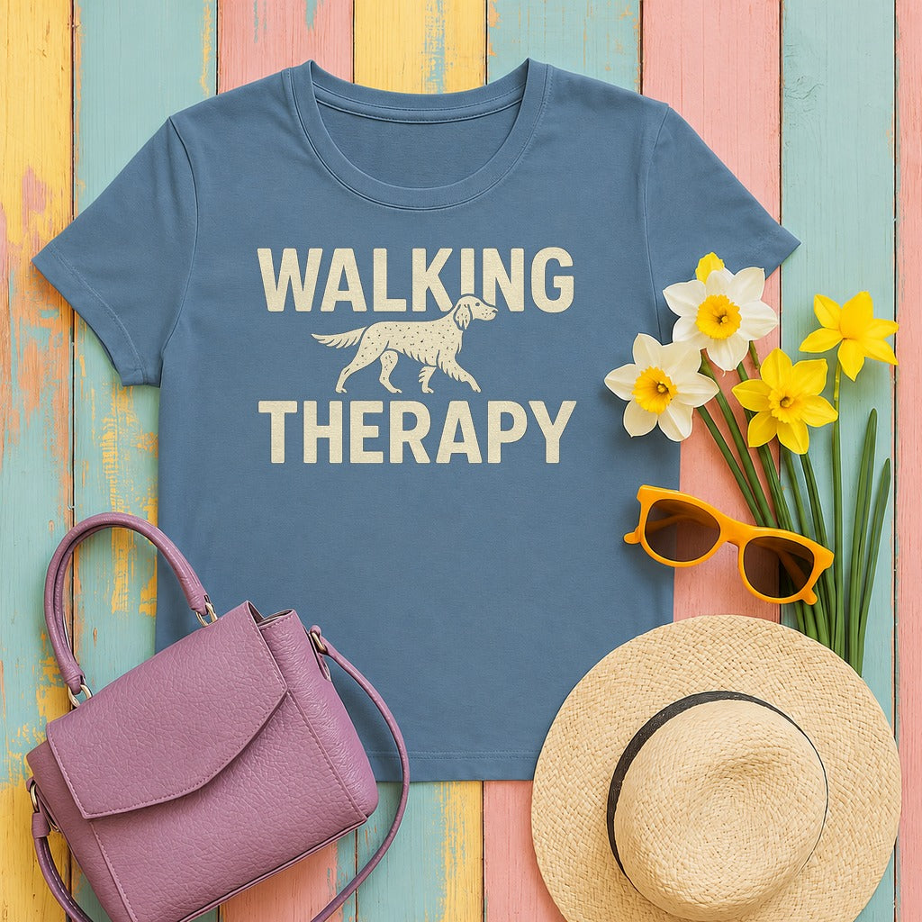 English Setter Walking Therapy Tee in Steel Blue