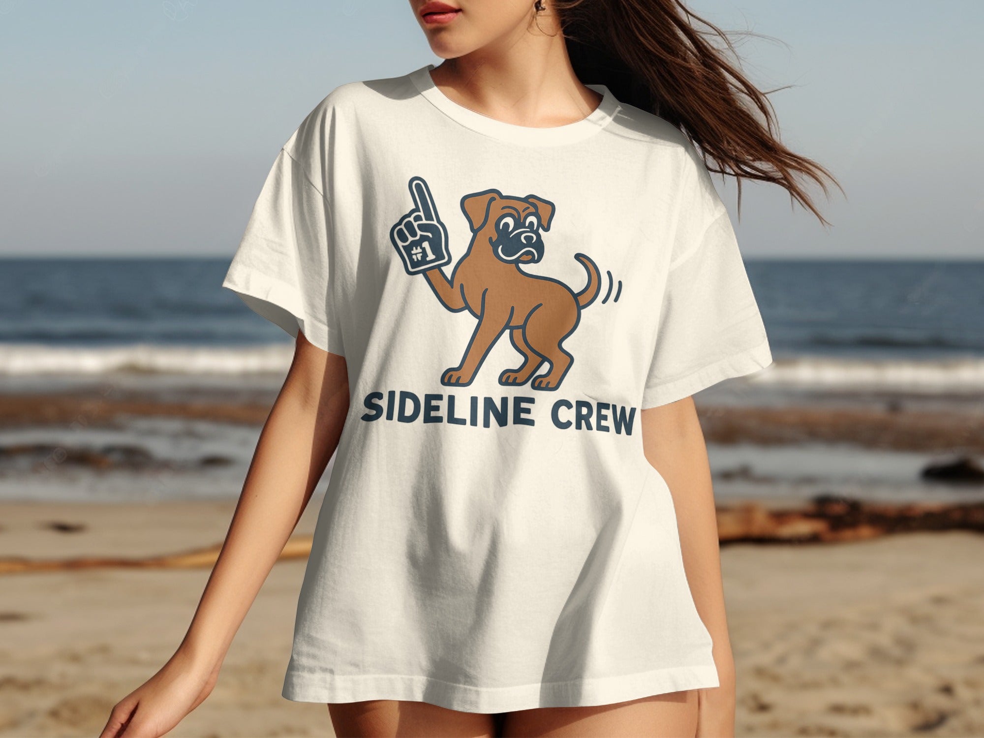 Sideline Crew Dog Cartoon Graphic Tee T-Shirt