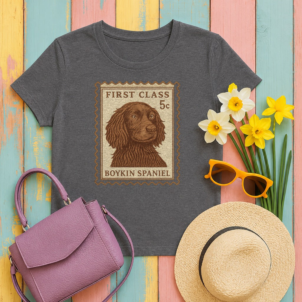Boykin Spaniel First Class Stamp T-shirt in Dark Grey Heather