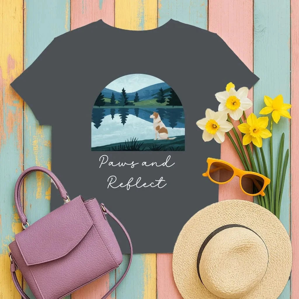 Dog At Lake Nature Outdoors Landscape Scenic Art T-Shirt Charcoal T-shirt