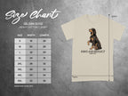 Gildan 5000 size chart with Gordon Setter illustration and measurements.