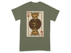 T-shirt graphic features a king of hearts playing card with chihuahua dogs.