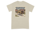 T-shirt with a cartoon dog detective wearing a hat and trench coat.