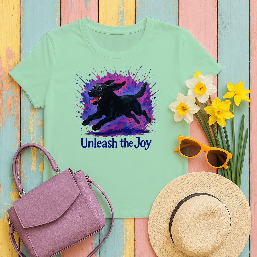 Unleash The Joy Vibrant Black Labrador T-Shirt in Mint Green