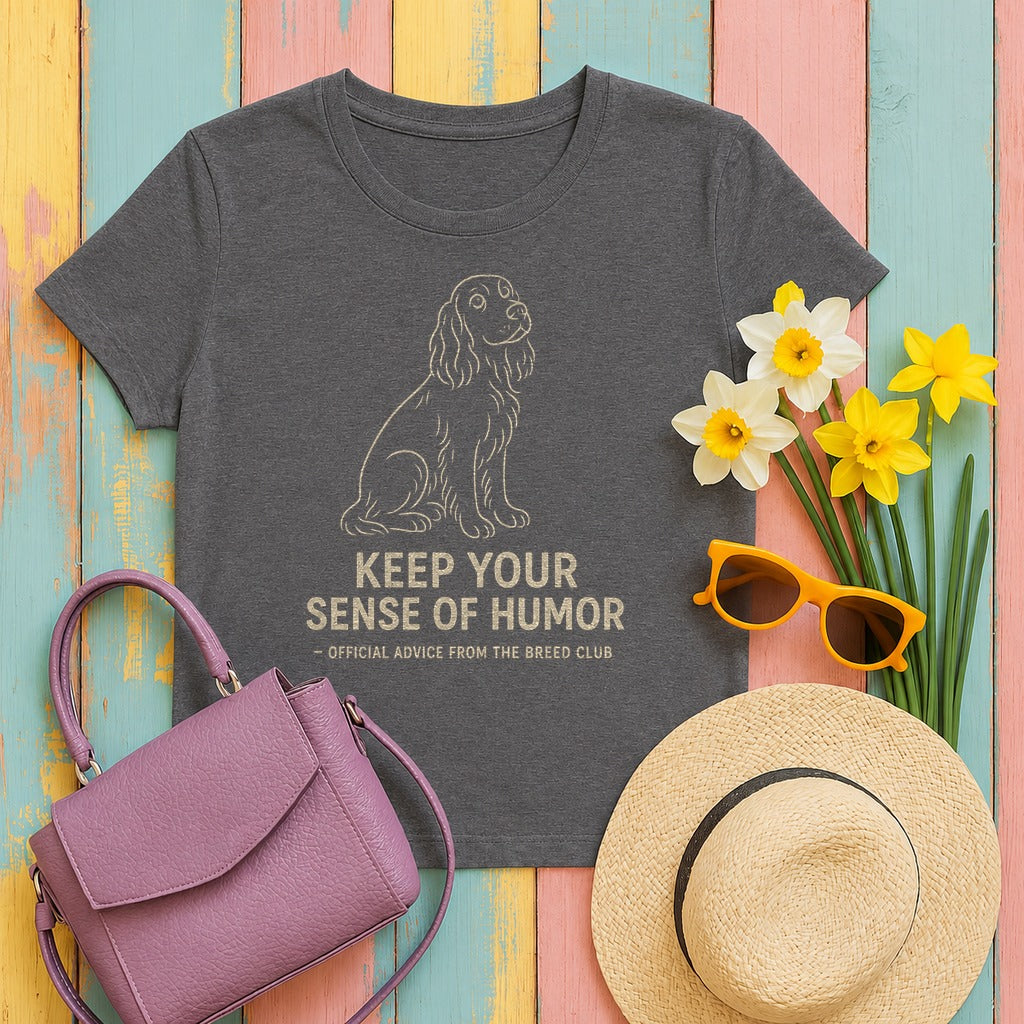Field Spaniel Keep Your Sense Of Humor Tee in Dark Grey Heather