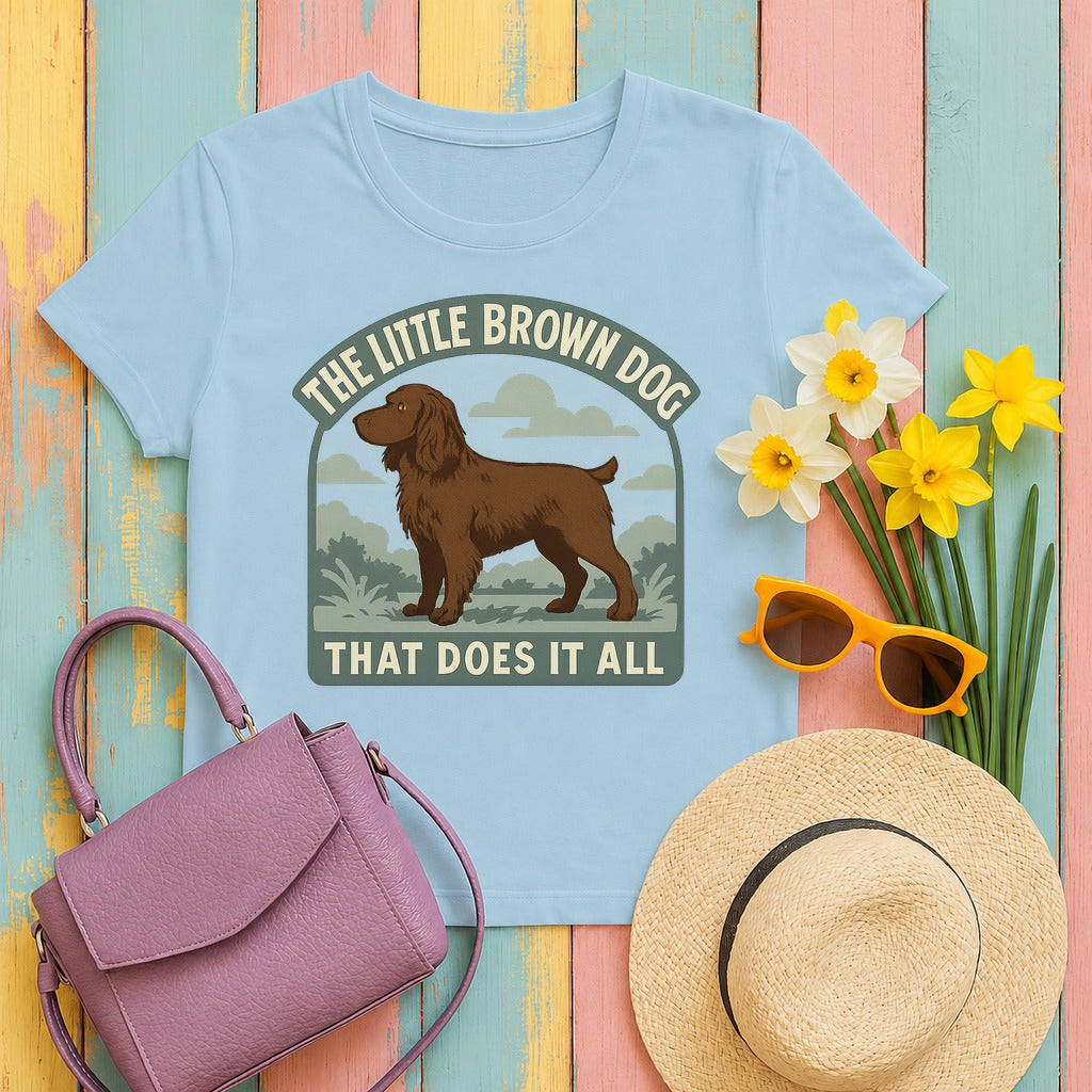 Boykin Spaniel Little Brown Dog That Does It All T-shirt in Light Blue