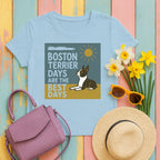 Whimsical Boston Terrier Days T-Shirt in Light Blue