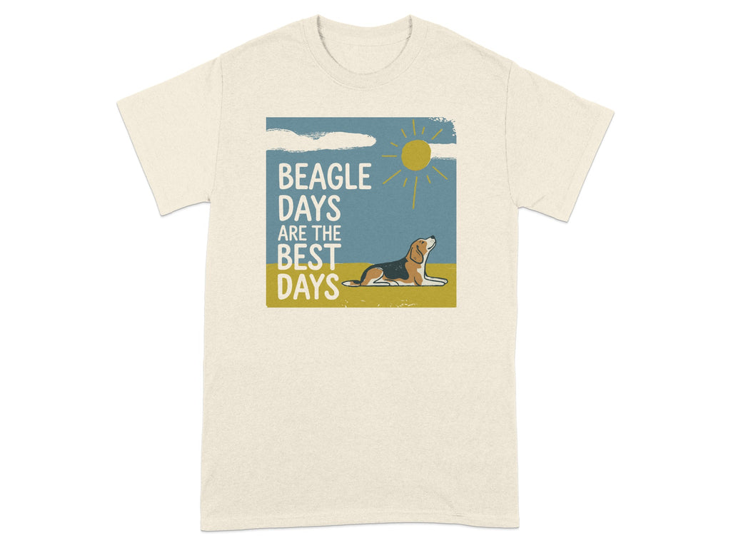 T-shirt graphic of a beagle lying down with text "Beagle Days are the Best Days".