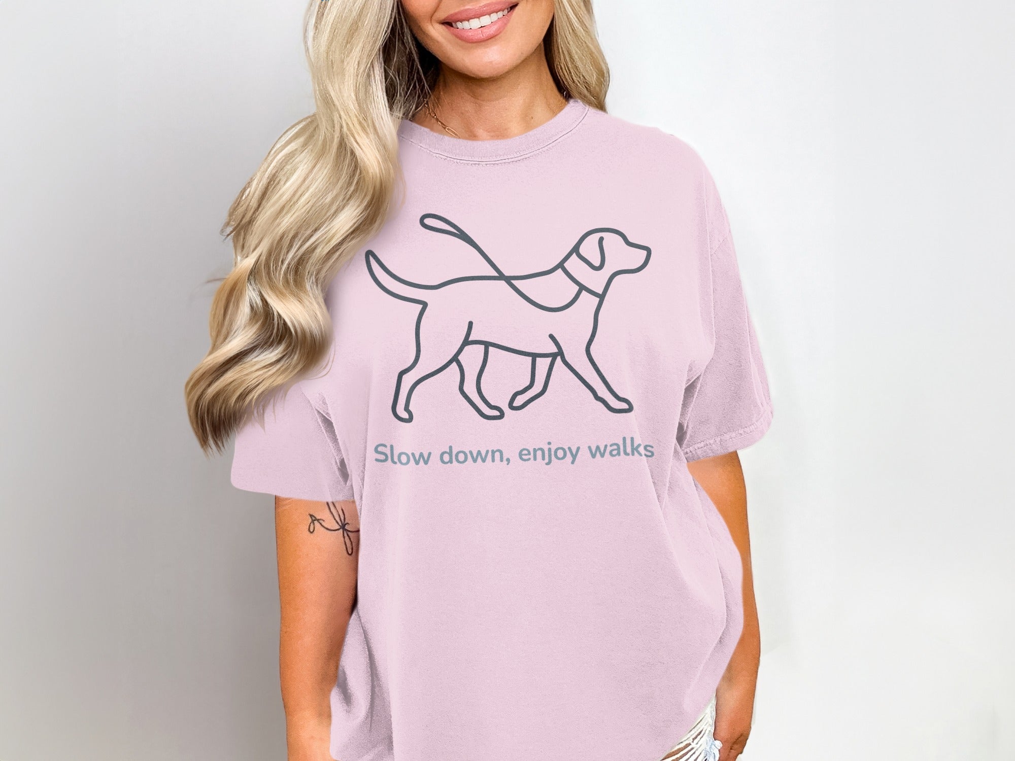 Slow down enjoy walks dog graphic t-shirt