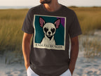 Chihuahua graphic with "ENDLESS HUNGER" text on a dark t-shirt.