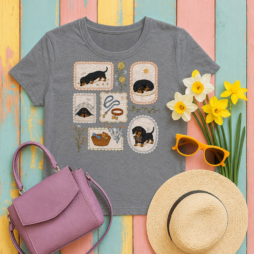 Whimsical Dachshund Life T-Shirt in Graphite Heather