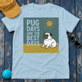 Sunny Pug Days Illustration T-shirt in Light Blue