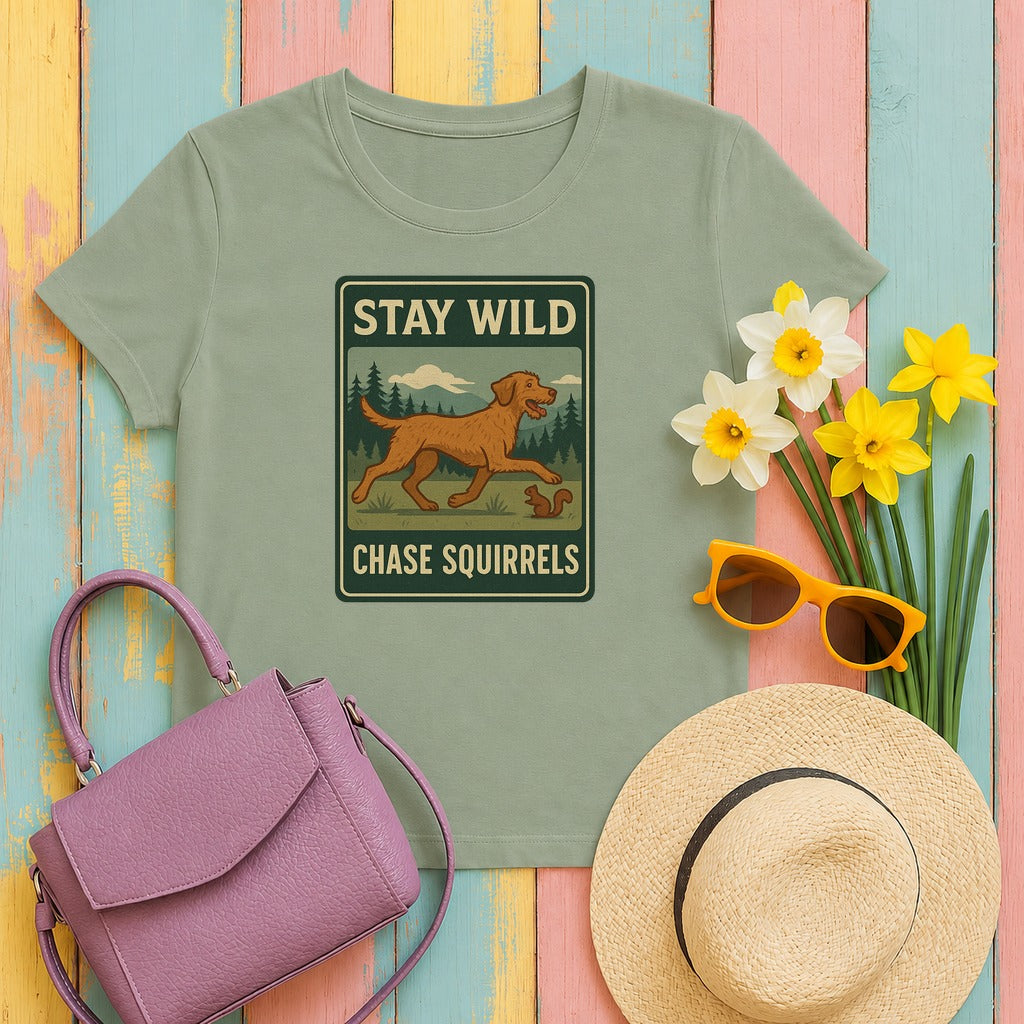 Wirehaired Vizsla Stay Wild Chase Squirrels Tee in Sage