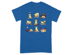 Cartoon yellow labs interacting with wine bottles and glasses in various picnic and vineyard scenes.