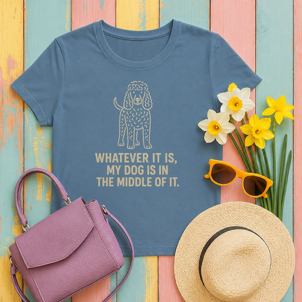 Irish Water Spaniel In The Middle Of It Tee in Steel Blue