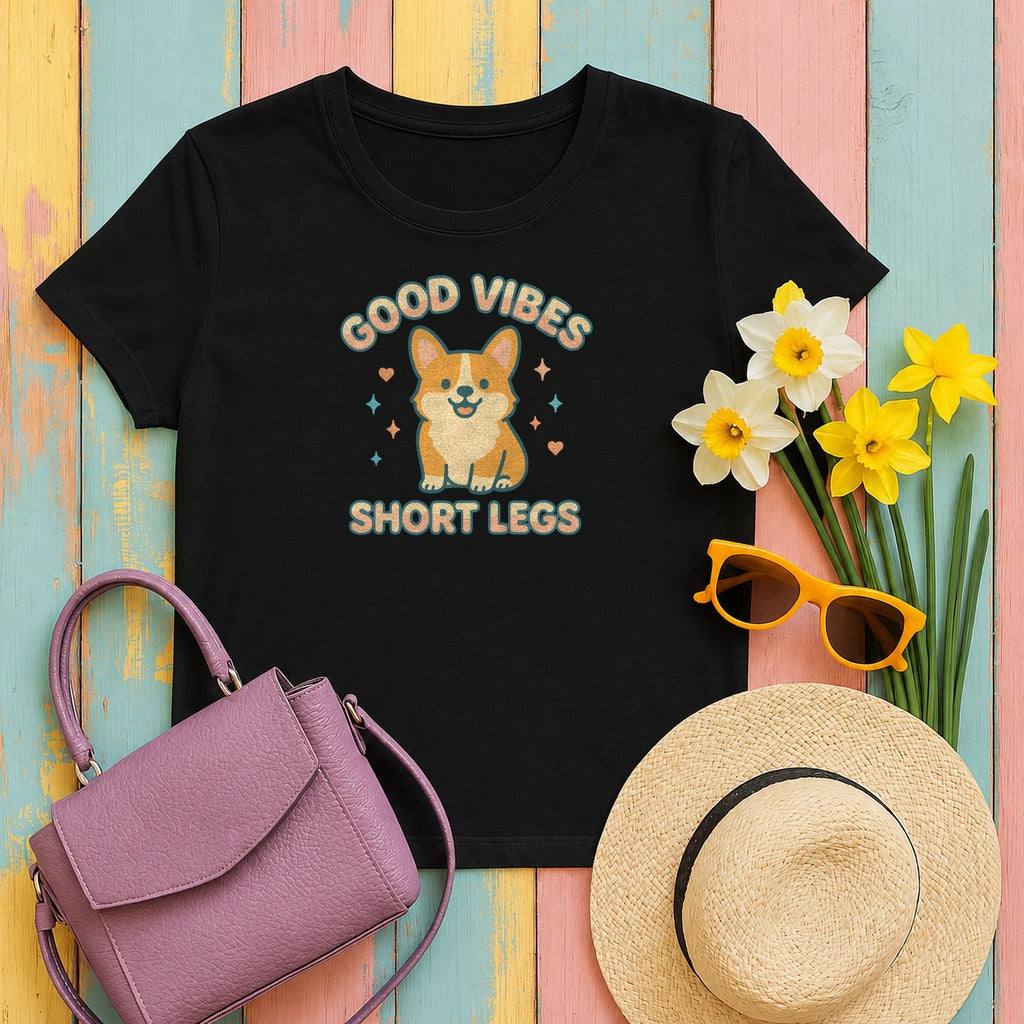 Corgi Dog Good Vibes And Short Legs Lovely Design T-Shirt in Black
