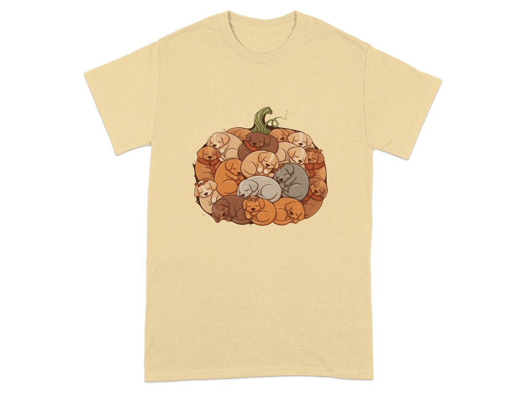 Cute Sleeping Dogs Pumpkin Design Graphic Tee