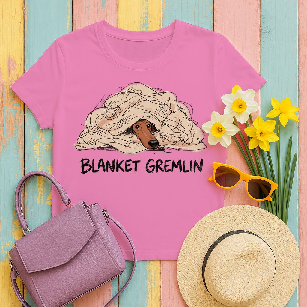 Blanket Gremlin Dachshund T-shirt in Azalea