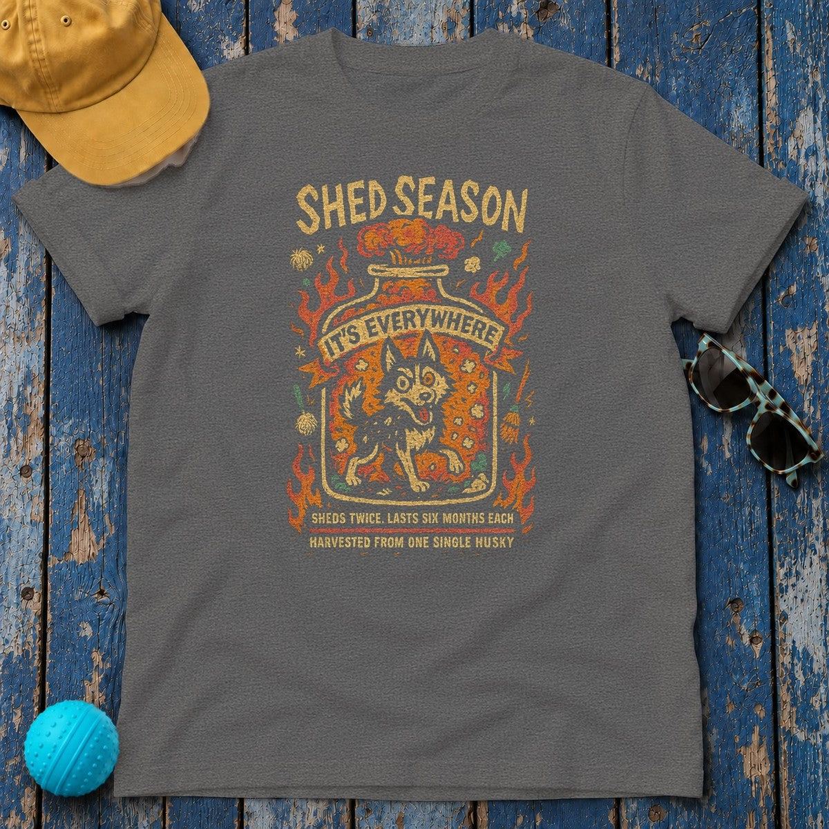 Siberian Husky Shed Season T-Shirt in Dark Grey Heather