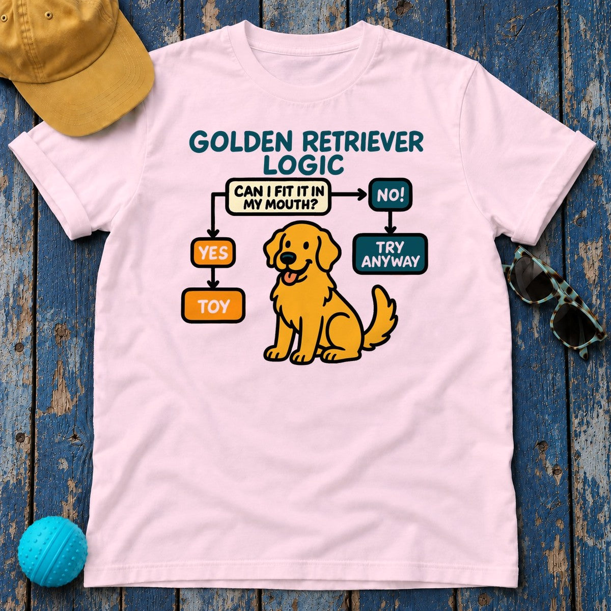 Golden Retriever Logic Flowchart T-Shirt in Light Pink