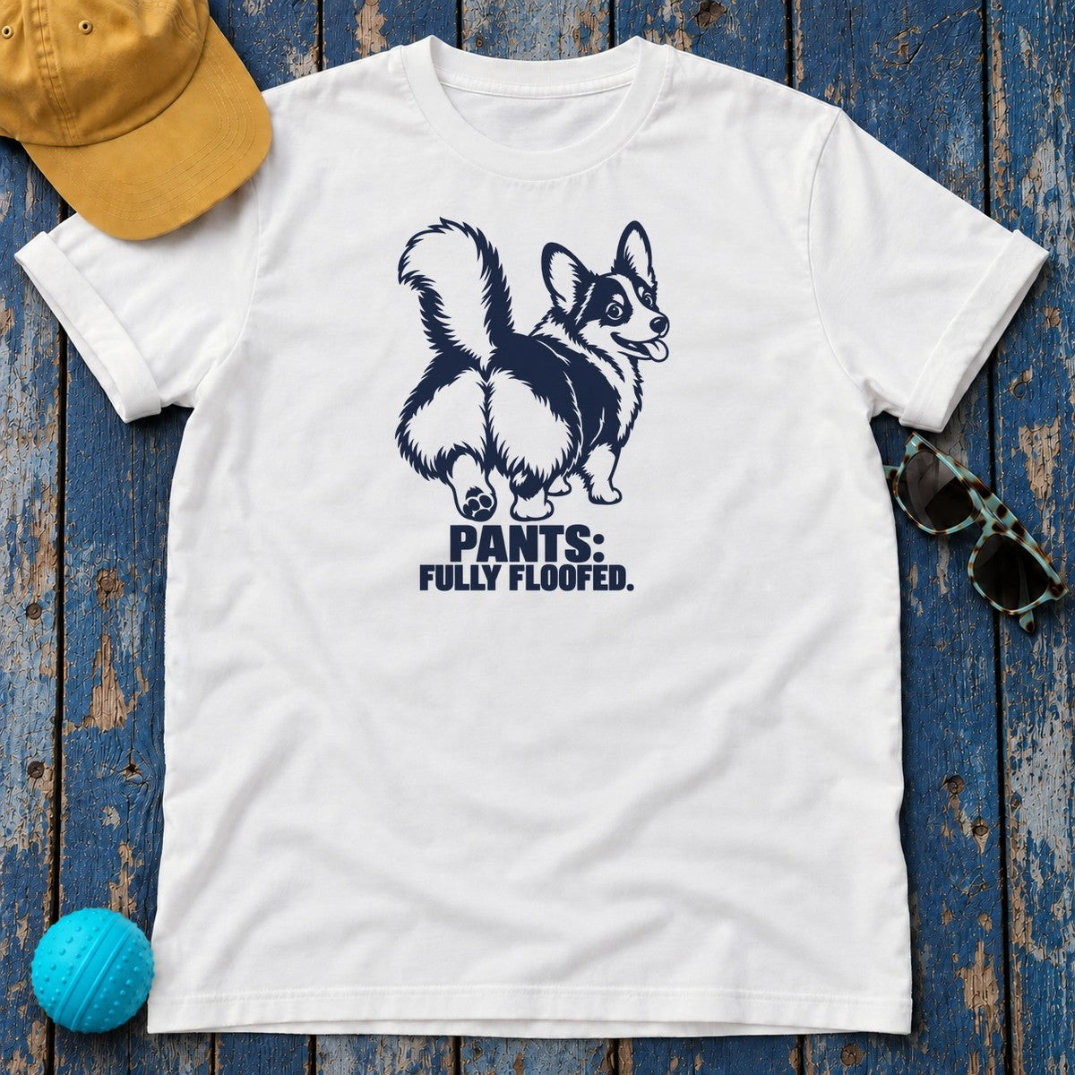 Pants Fully Floofed Corgi T-Shirt in White