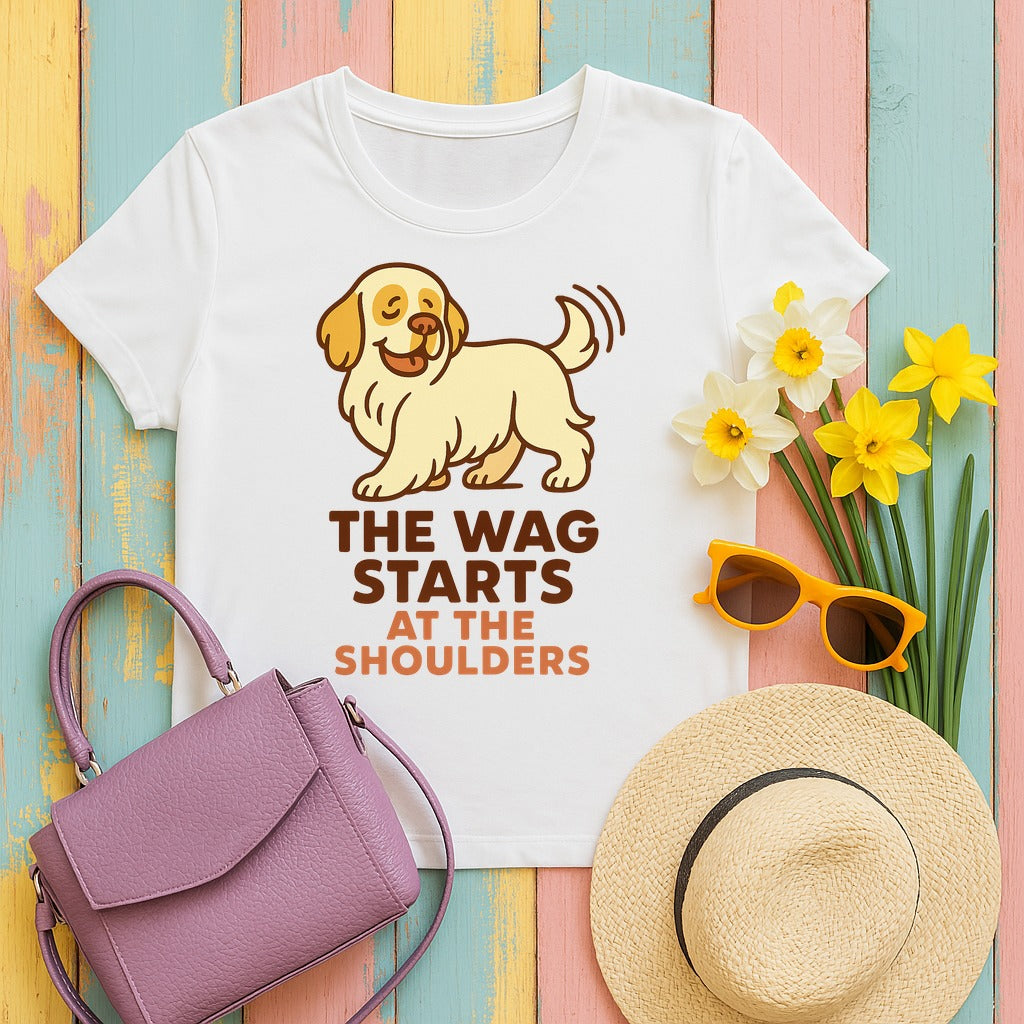 Clumber Wag Starts at the Shoulders Tee in White
