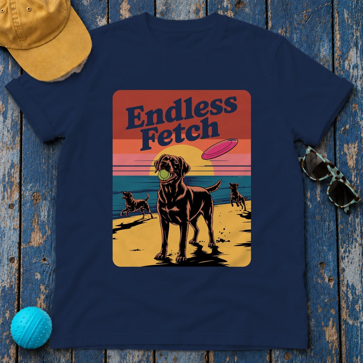Endless Fetch Graphic with Labrador Beach T-Shirt in Navy