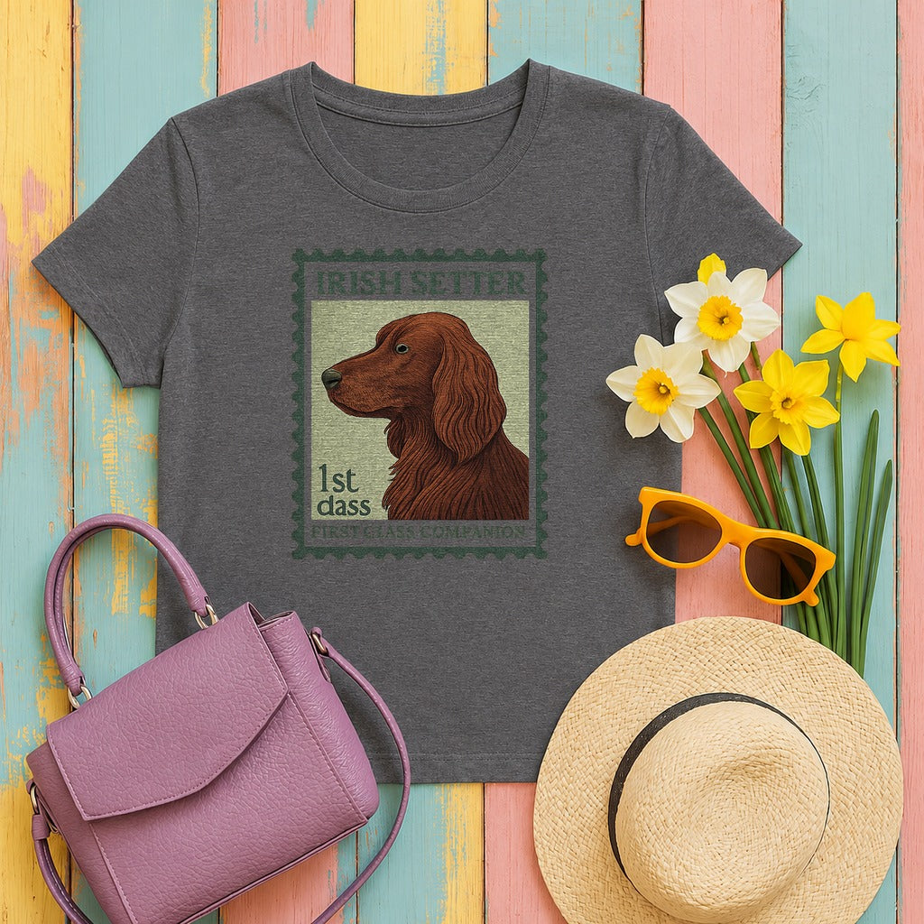 Irish Setter First Class Stamp T-shirt in Dark Grey Heather