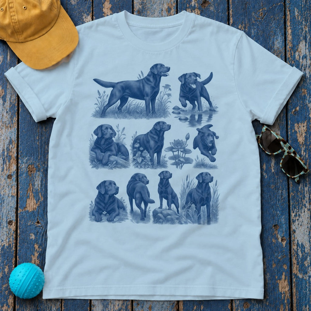 Indigo Labrador Collage T-Shirt — Light Blue