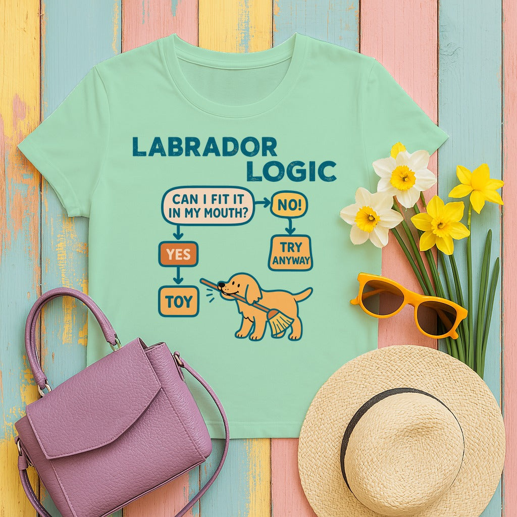Yellow Labrador Logic Flowchart T-Shirt in Mint Green