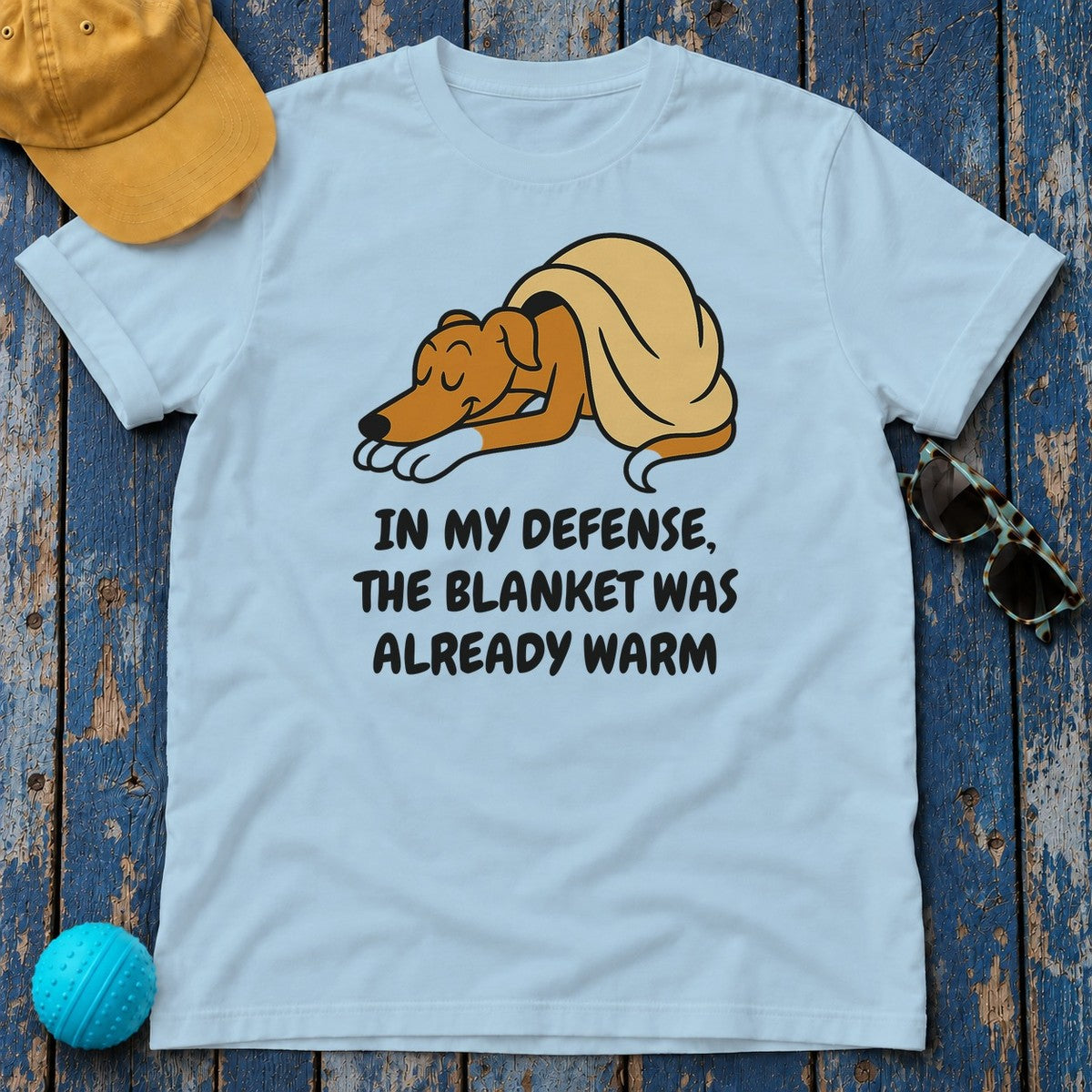Greyhound Blanket Was Already Warm Tee in Light Blue