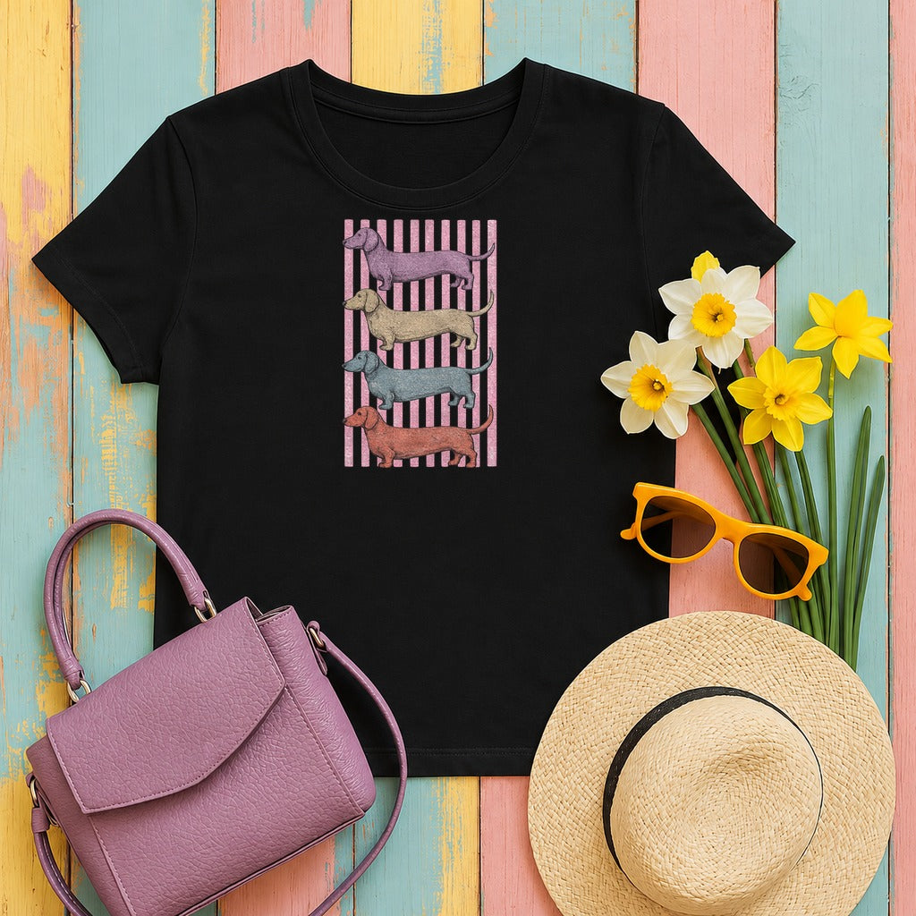 Pastel Dachshund Stack T-Shirt in Black