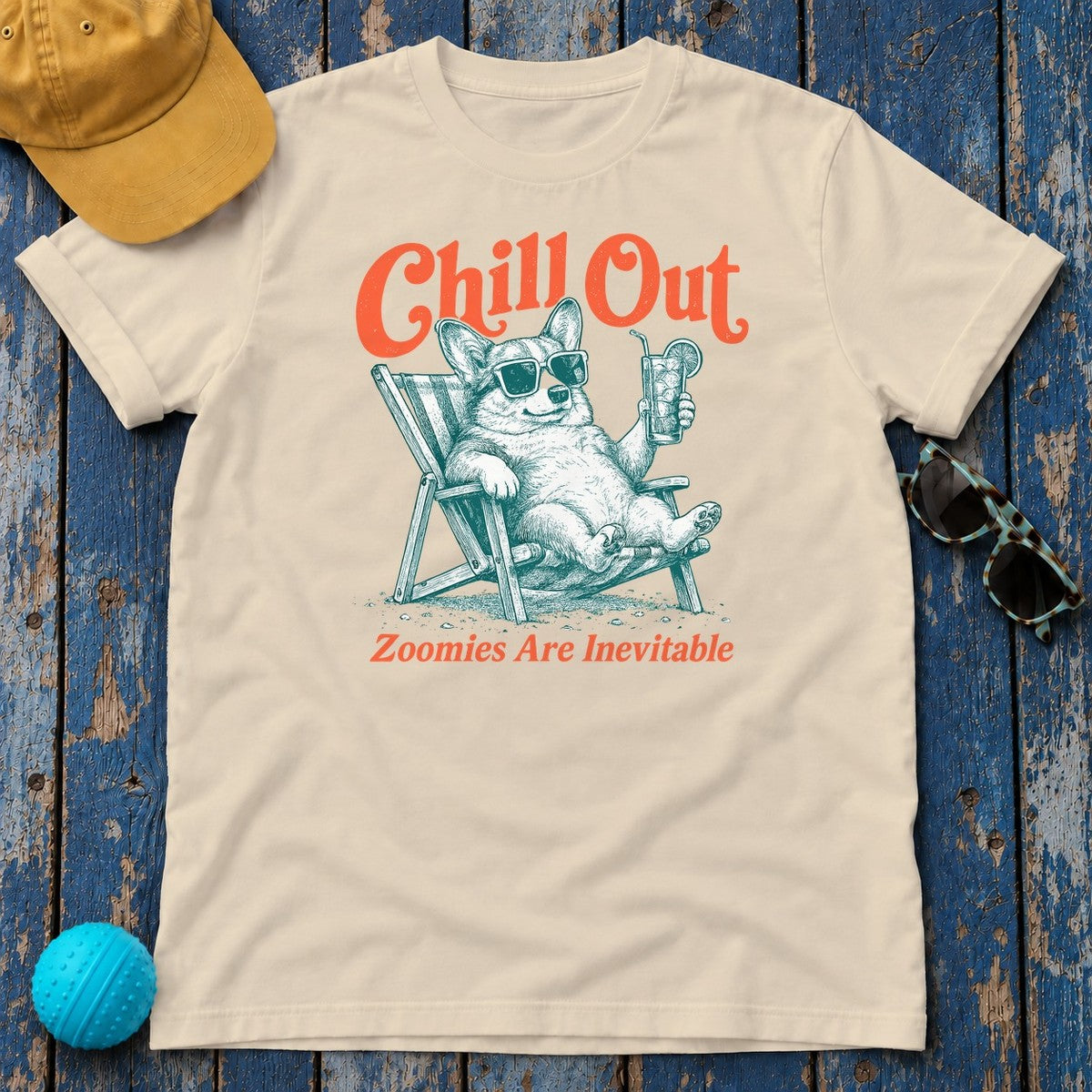 Chill Corgi Vibes Graphic T-Shirt in Sand