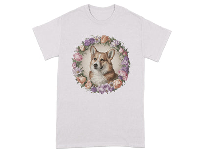 Adorable Corgi Portrait with Floral Wreath T-shirt product
