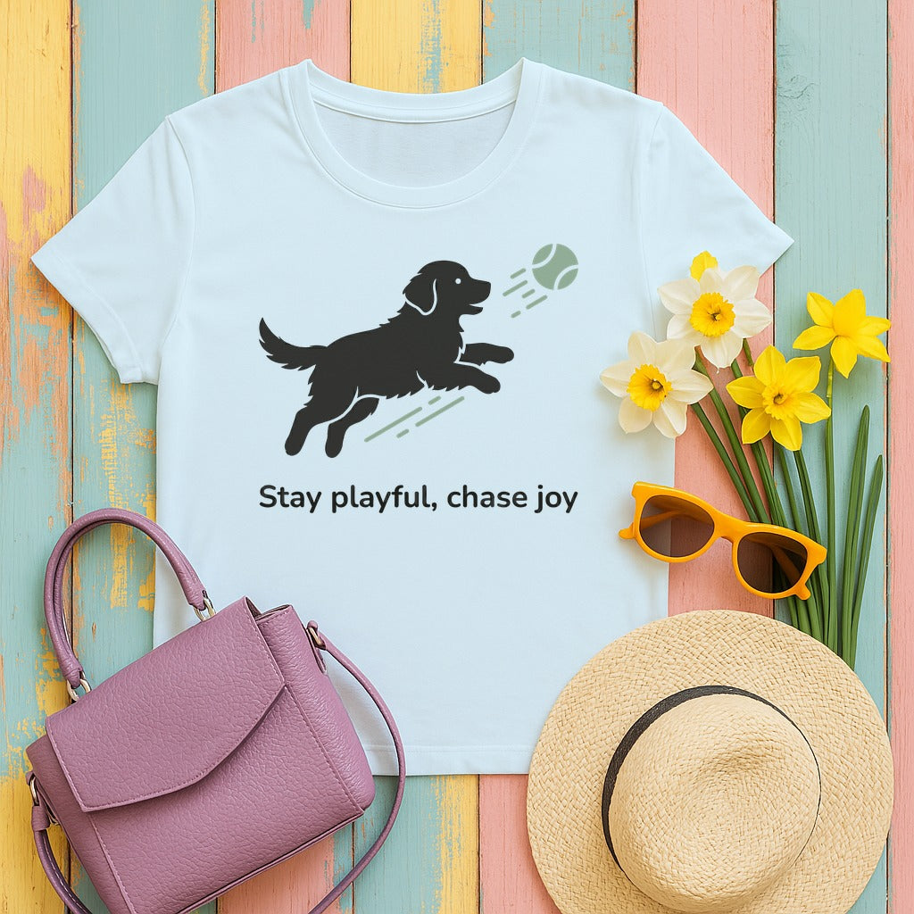 Stay Playful Golden Retriever T-Shirt in Chambray